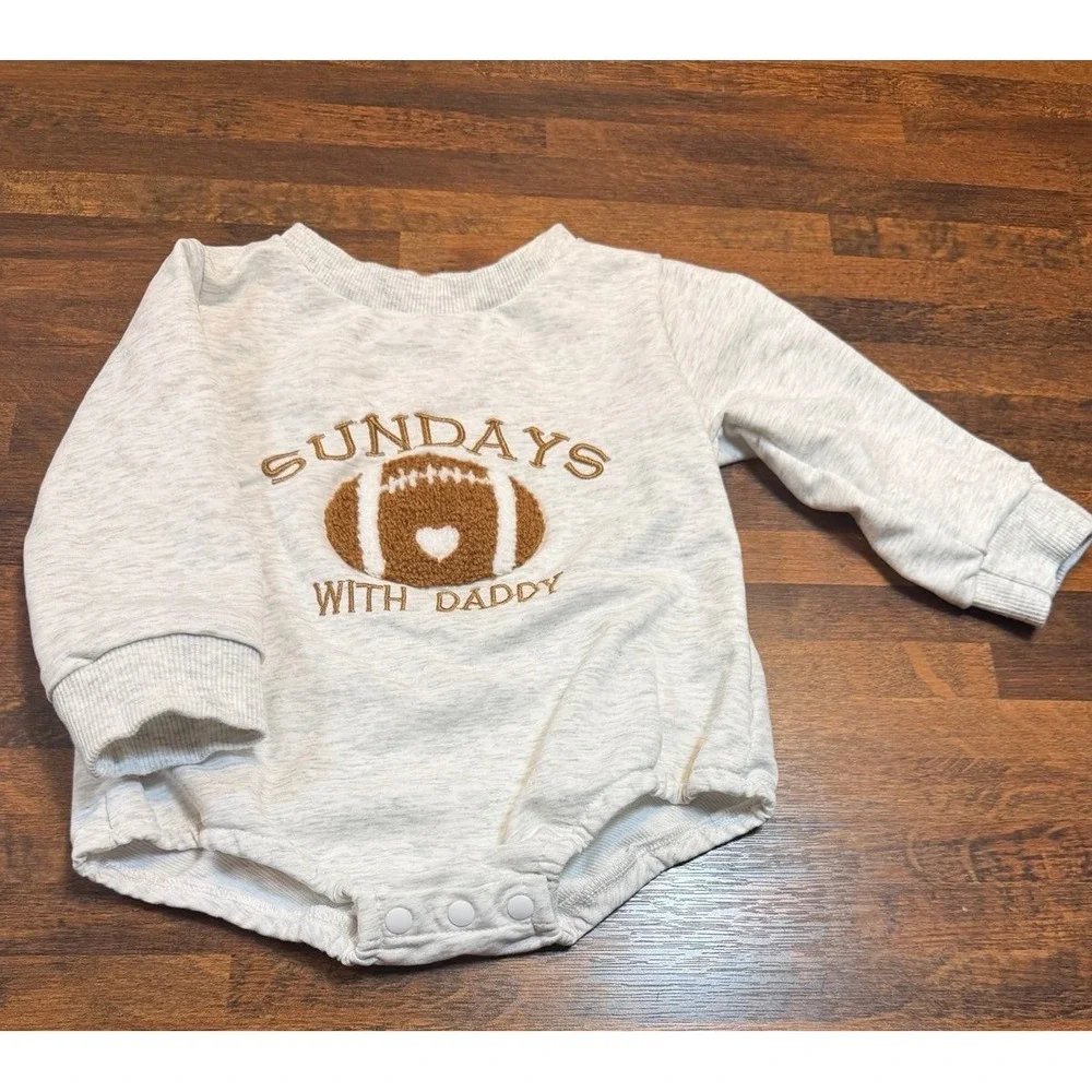 Sundays with Daddy long sleeve onsie.  Football buddy.  With football bib. 3/6M